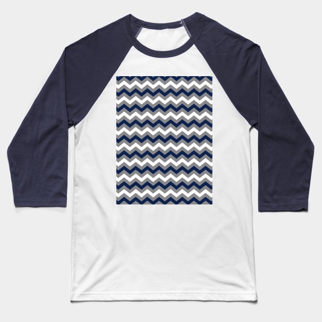 Navy Blue, Grey and White Chevron Zigzag Pattern Baseball T-Shirt by squeakyricardo